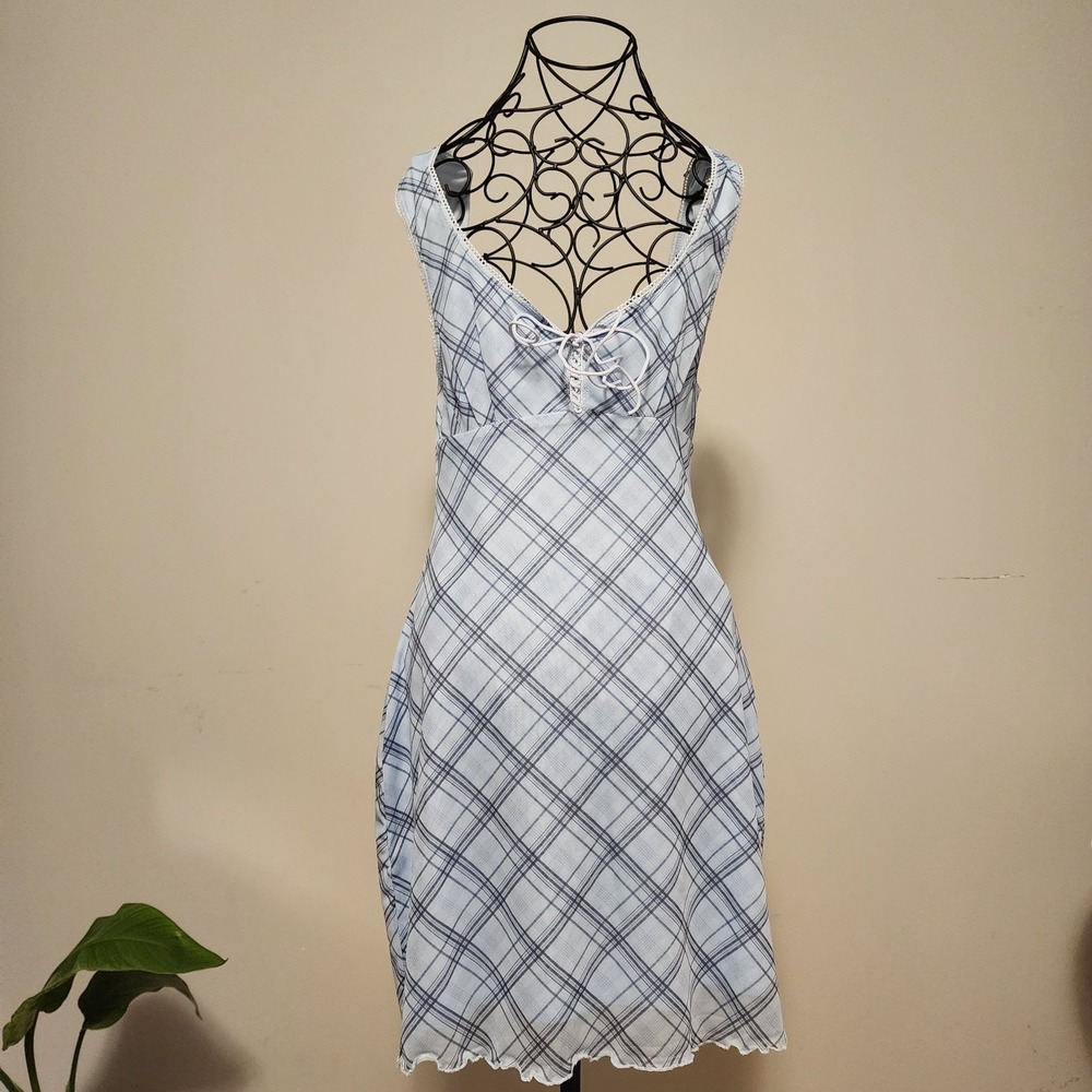 Forever 21 Baby Blue Plaid Mesh Mini Dress Medium